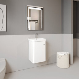 Balterley Flashbrook Modern Bathroom Wall Hung 1 Soft Close Door Vanity Unit & Ceramic Basin, Gloss White/brushed Brass, 379mm - thumbnail 3