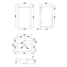 Balterley Flashbrook Modern Bathroom Wall Hung 1 Soft Close Door Vanity Unit & Ceramic Basin, Gloss White/brushed Brass, 379mm - thumbnail 2