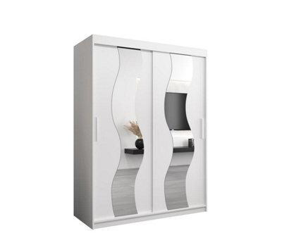 Arte Seville Mirrored Sliding Door Wardrobe With Shelves And Hanging Rails In White (H)2000mm (W)1500mm (D)620mm - image 1
