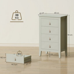 Homcom Bedroom Chest Of Drawers, Modern 4 Drawer Dresser, Green - thumbnail 3