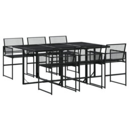 Berkfield 7 Piece Garden Dining Set Black Poly Rattan - thumbnail 2