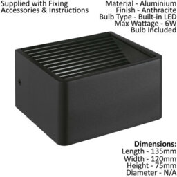 Stylish Ip44 Outdoor Wall Light In Anthracite Aluminium With 6W Led - thumbnail 2