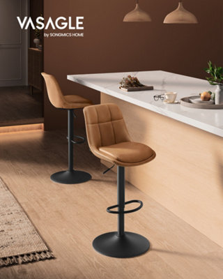 LEDREM Bar Stools Set Of 2, Height Adjustable Swivel Kitchen Stools, Quilt, Synthetic Leather Bar Chairs With Back And Footrest