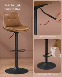 LEDREM Bar Stools Set Of 2, Height Adjustable Swivel Kitchen Stools, Quilt, Synthetic Leather Bar Chairs With Back And Footrest - thumbnail 7