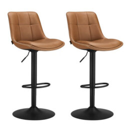 LEDREM Bar Stools Set Of 2, Height Adjustable Swivel Kitchen Stools, Quilt, Synthetic Leather Bar Chairs With Back And Footrest - thumbnail 2
