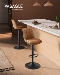 LEDREM Bar Stools Set Of 2, Height Adjustable Swivel Kitchen Stools, Quilt, Synthetic Leather Bar Chairs With Back And Footrest - thumbnail 1