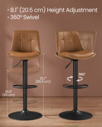 LEDREM Bar Stools Set Of 2, Height Adjustable Swivel Kitchen Stools, Quilt, Synthetic Leather Bar Chairs With Back And Footrest - thumbnail 6