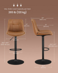LEDREM Bar Stools Set Of 2, Height Adjustable Swivel Kitchen Stools, Quilt, Synthetic Leather Bar Chairs With Back And Footrest - thumbnail 5