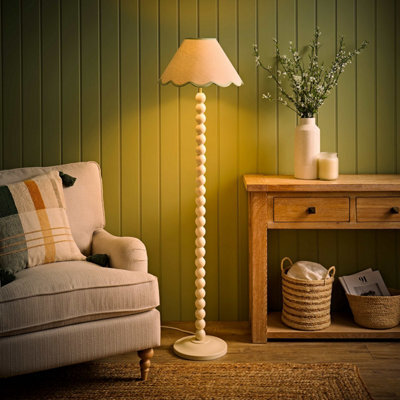 Valuelights Bobbin Green Trim Linen Shade Cream Bobble Floor Lamp With Bulb - image 1