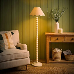 Valuelights Bobbin Green Trim Linen Shade Cream Bobble Floor Lamp With Bulb