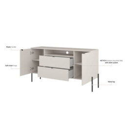 Arte Ore 26 Sideboard Cabinet 140 Cm In Cashmere - Soft-Tone Storage With Open Media Compartment - thumbnail 5