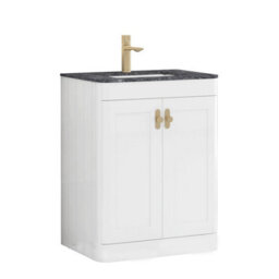 Royal Bathrooms Henley 600mm Gloss White Floor Standing Vanity Unit 2 Door With Undrilled Black Star Top & Brushed Brass Knob - thumbnail 5