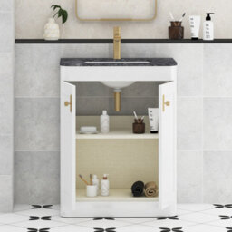 Royal Bathrooms Henley 600mm Gloss White Floor Standing Vanity Unit 2 Door With Undrilled Black Star Top & Brushed Brass Knob - thumbnail 4