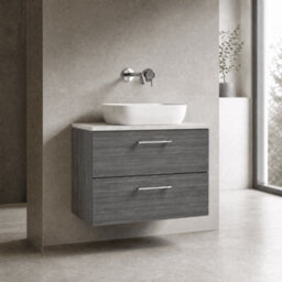 Balterley Bramshall 800mm Wall Hung 2 Drawer Vanity Unit With Laminate Worktop For Modern Bathroom Storage - Anthracite Woodgrain - thumbnail 4