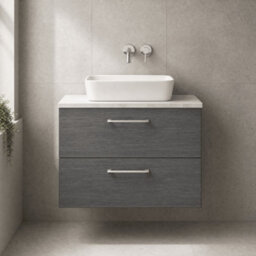 Balterley Bramshall 800mm Wall Hung 2 Drawer Vanity Unit With Laminate Worktop For Modern Bathroom Storage - Anthracite Woodgrain - thumbnail 2