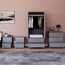 Lassic Vida Designs Glinton 4 Piece Grey Fsc Bedroom Set - (3 Drawer Chest, 2 Door Wardrobe, 2 Drawer Bedside Chest X2) - thumbnail 2