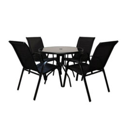 Samuel Alexander Outdoor 4 Person Round Glass Top Garden Dining Table Chairs Set - thumbnail 8