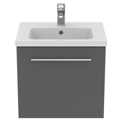 Ideal Standard I.life S Matt Quartz Grey Wall-Mounted Vanity Unit & Basin Set With 1 Chrome Effect Handle (W)500mm (H)440mm - image 1