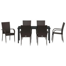 Berkfield Modern Garden Dining Set 7 Pcs Brown Poly Rattan - thumbnail 7