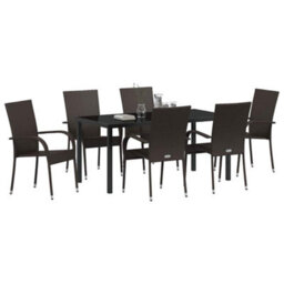 Berkfield Modern Garden Dining Set 7 Pcs Brown Poly Rattan - thumbnail 3