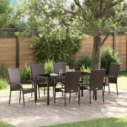 Berkfield Modern Garden Dining Set 7 Pcs Brown Poly Rattan - thumbnail 2