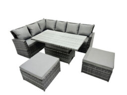 Fimous Poly Rattan Outdoor Patio Height Adjustable Rising Lifting Table Corner Sofa Set With 2 Big Stool For Garden - thumbnail 2