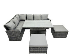 Fimous Poly Rattan Outdoor Patio Height Adjustable Rising Lifting Table Corner Sofa Set With 2 Big Stool For Garden - thumbnail 1