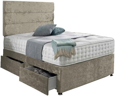 Dining Tables Divan Bed With Matching Headboard & Pocket Sprung Memory Foam Mattress, 2 Drawers (Same Side) - King - Denim Cruhsed Velvet - image 1
