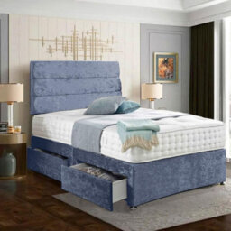 Dining Tables Divan Bed With Matching Headboard & Pocket Sprung Memory Foam Mattress, 2 Drawers (Same Side) - King - Denim Cruhsed Velvet - thumbnail 4
