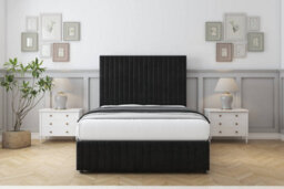 "Sloomy Madison Black Plush Divan Bed 2 Drawers Right Side-26"" Strutted Headboard 12"" Footboard 4'6 Double" - thumbnail 2