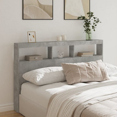 Berkfield Headboard Cabinet With Led Concrete Grey 160X17X102 Cm - image 1