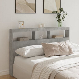Berkfield Headboard Cabinet With Led Concrete Grey 160X17X102 Cm - thumbnail 1