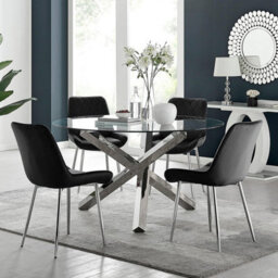 Furniturebox Uk Vogue Round Dining Table And 4 Black Pesaro Silver Leg Chairs - thumbnail 1