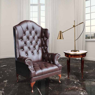 Chesterfield Scarface Chair Crystallized High Back Wing Chair Antique Brown Real Leather - image 1