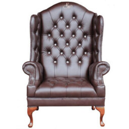 Chesterfield Scarface Chair Crystallized High Back Wing Chair Antique Brown Real Leather - thumbnail 2