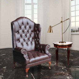 Chesterfield Scarface Chair Crystallized High Back Wing Chair Antique Brown Real Leather - thumbnail 1