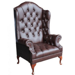 Chesterfield Scarface Chair Crystallized High Back Wing Chair Antique Brown Real Leather - thumbnail 4