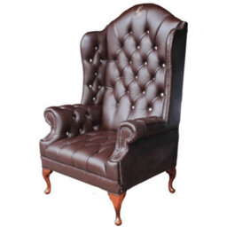 Chesterfield Scarface Chair Crystallized High Back Wing Chair Antique Brown Real Leather - thumbnail 5