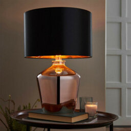 Modern Mirror Table Lamp Gloss Copper Glass & Black Shade Feature Bedside Light - thumbnail 3