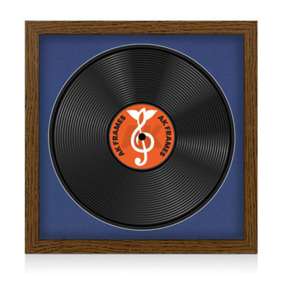"16X16"" Dark Oak Modern Vinyl Record Frame With Blue Mount For 12 Inch Lp Disc - Ak Frames" - image 1