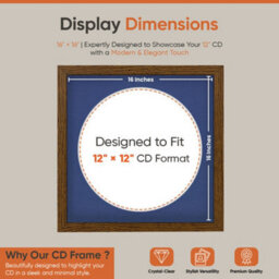 "16X16"" Dark Oak Modern Vinyl Record Frame With Blue Mount For 12 Inch Lp Disc - Ak Frames" - thumbnail 2