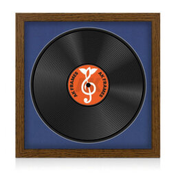 "16X16"" Dark Oak Modern Vinyl Record Frame With Blue Mount For 12 Inch Lp Disc - Ak Frames"