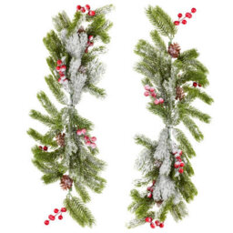 Urbn-Living Urbnliving 76Cm Snowy Flocked Pine & Holly Berry Picks -  Set Of 2 Christmas Branch Decorations