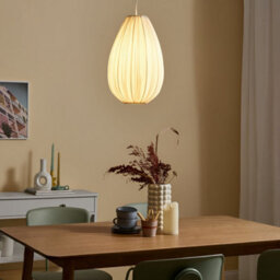 Beliani White Cotton Shade Pendant Lamp - Modern, Warm White Lighting For Living Room, Kitchen, Bedroom (W26 X D26 X H110Cm) - thumbnail 1