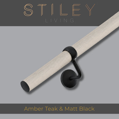 Stiley Living Amber Teak/matt Black Stair Handrail Kit 3.6M, Wall Mounted Banister Rail, 10Yr Guarantee - image 1