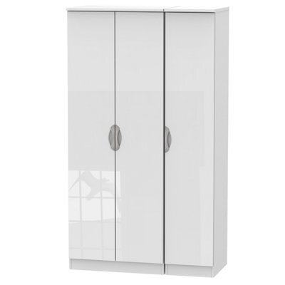 Chelsea Ready Assembled Contemporary Gloss White Tall Triple Wardrobe (H)1970mm (W)1110mm (D)530mm - image 1