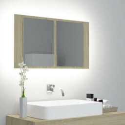Berkfield Led Bathroom Mirror Cabinet Sonoma Oak 80X12X45 Cm - thumbnail 1