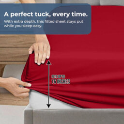 Oxford Homeware Plain Dyed Fitted Sheet 40Cm Extra Deep Pocket Soft Easy Care Bedding Sheet (W)180Cmx(L)200Cm (Super King, Red) - thumbnail 2