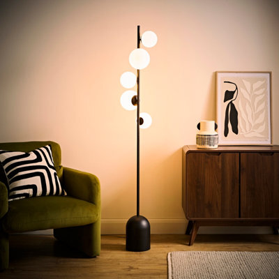 Valuelights Marlow Frosted Glass Globe Matte Black 5 Way Floor Lamp With Bulbs - image 1