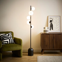 Valuelights Marlow Frosted Glass Globe Matte Black 5 Way Floor Lamp With Bulbs - thumbnail 2